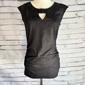 AGB Black Shimmer Embellished Neck Ruched Sleeveless Top Size M